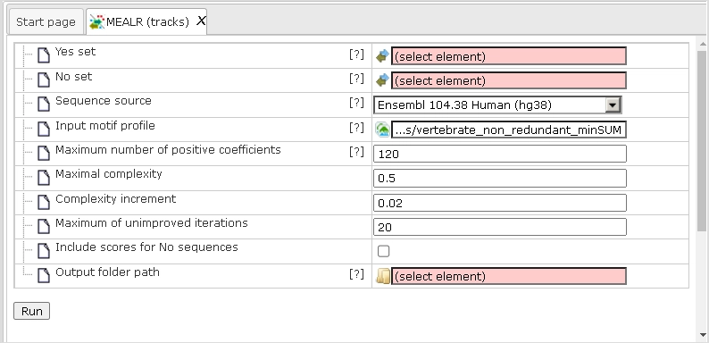 MEALR: Motif Enrichment Analysis by Logistic Regression (White Paper) The Input Mask Of The Analysis Tool