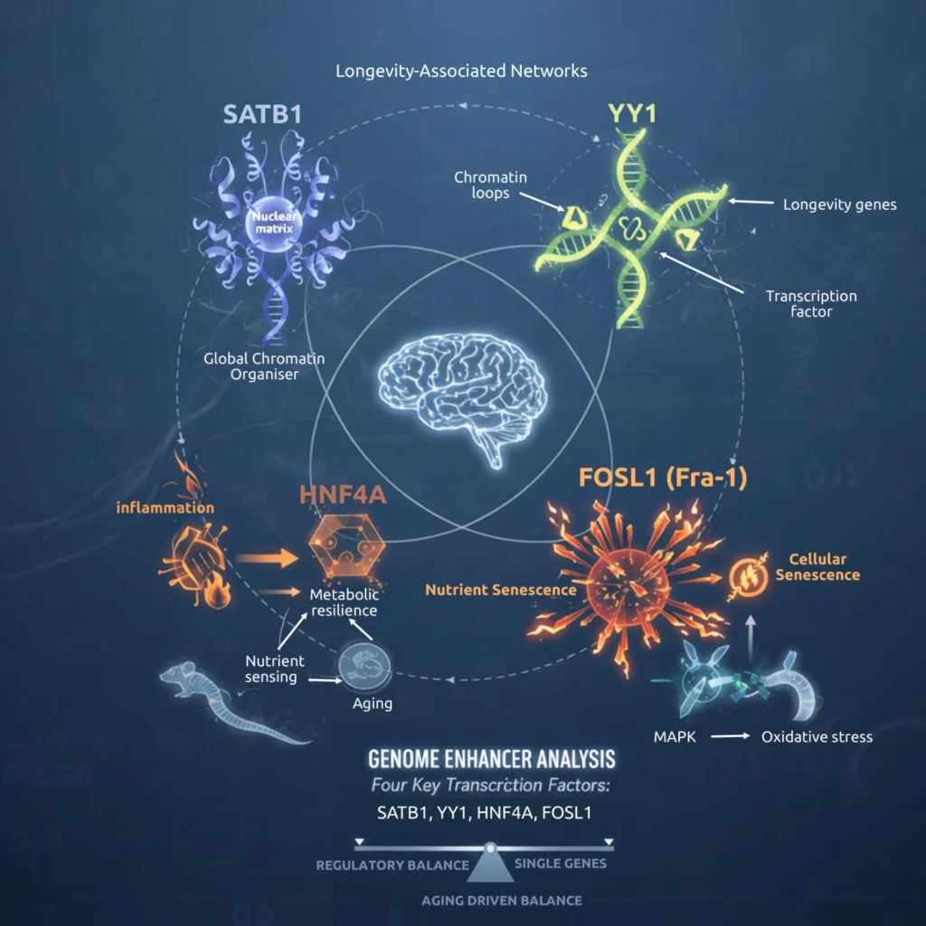 From Regulatory Networks to Longevity: A Genome Enhancer Case Study longevity associated networks